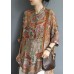 Chic cotton tunic top Korea Retro Printed High Low Hem Comfortable Blouse