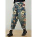 French Navy elastic waist drawstring pockets Print Denim Pants Spring