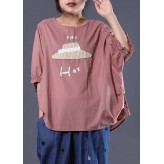 Handmade o neck cotton Long Shirts Inspiration pink prints top summer