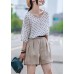 Chic linen Blouse Vintage Casual Linen Dot V-Neck Women Blouse