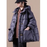 women plus size down jacket black hooded pockets goose Down coat