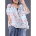 Women floral cotton linen tops women blouses design v neck summer shirt