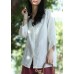 Women linen Blouse Women Solid Color Single Breasted White Reversible Blouse