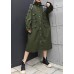 New army green overcoat trendy plus size long lapel drawstring coats