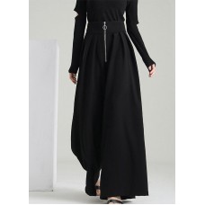 Plus Size Black Zip Up Pockets Cotton wide leg pants Spring