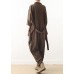 New style literary retro women's loose lace-up one-piece brown overalls