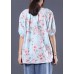 Women floral cotton linen tops women blouses design v neck summer shirt