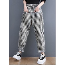 Vintage Black Plaid Pockets Harem Pants Spring