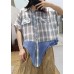 Chic patchwork plaid cotton box top lapel collar oversized summer blouse