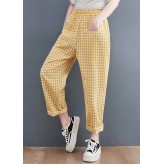 Yellow Plaid High Waist Loose Harem Pants Spring