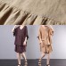 women casual cotton linen khaki two pieces ruffles sleeve blouse with fashion shorts